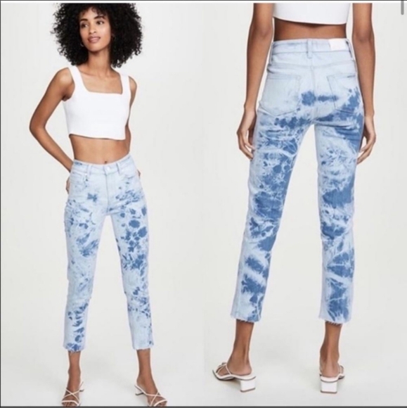 🫰🌊 $229 NWOT PAIGE Hoxton Indigo Tye Dye Denim Jeans - Picture 1 of 4